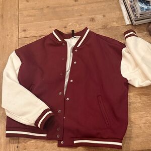 H&M Maroon and White Varsity Jacket